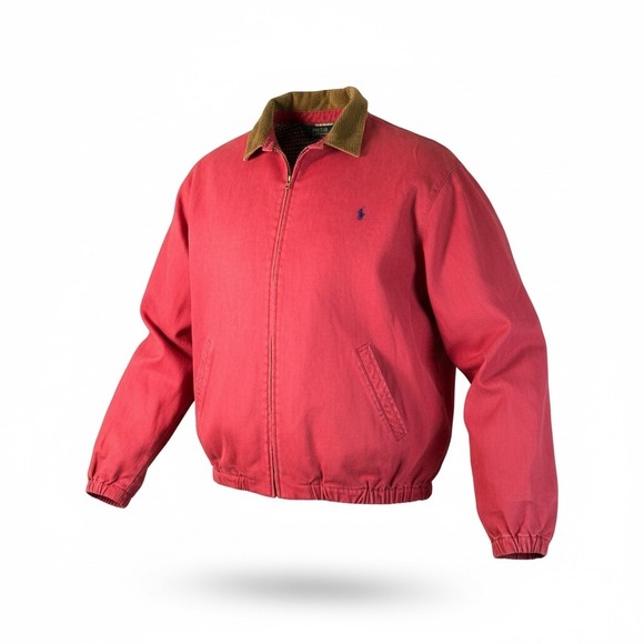 Vintage Polo Ralph Lauren Mens XL Red Harrington Jacket Corduroy Collar Plaid - Picture 11 of 11